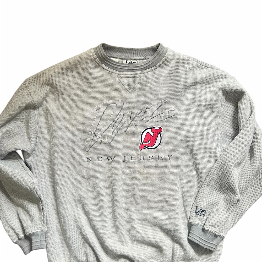 Vintage Lee New Jersey Devils Embroidered Gray Crewneck Sweatshirt